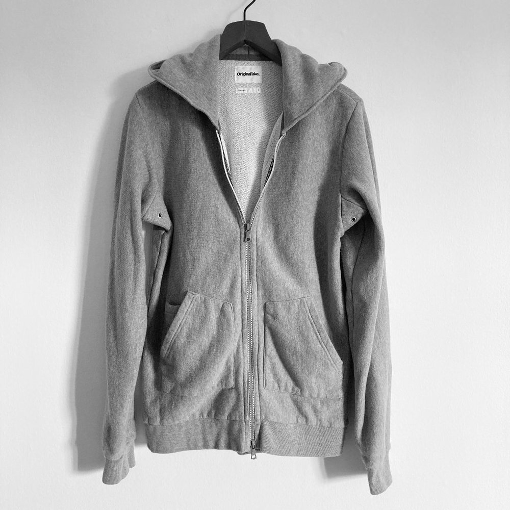 Authentic KAWS Original Fake Grey Zip Up Layered Pocket Sweatshirt Hoodie